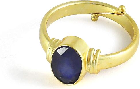 Blue Sapphire Neelam Stone Astro Ring For Women And Men Natural Unheated Untreated Certified Panchdattu 22K Gold Plated Gemstone Ring in Saudi Arabia
