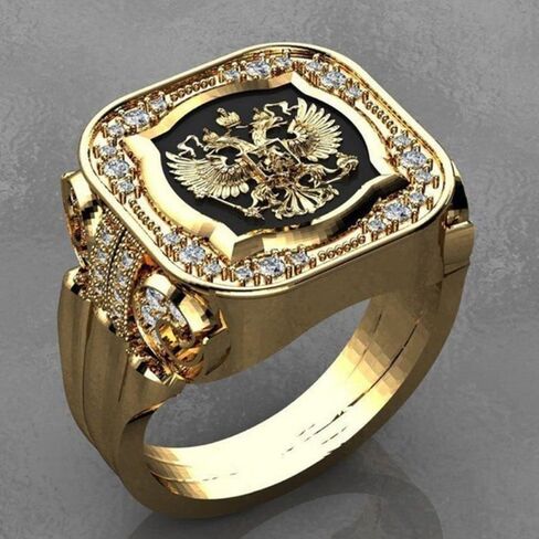 خاتم النسر الذهبي عيار 14 قيراط للرجال خاتم النسر المكعب زركونيا خاتم النسر العتيق 14 قيراط الذهب شارة محفورة شخصية الأسرة معطف الأسلحة خواتم مجوهرات النسر الدائري للرجال in Kuwait