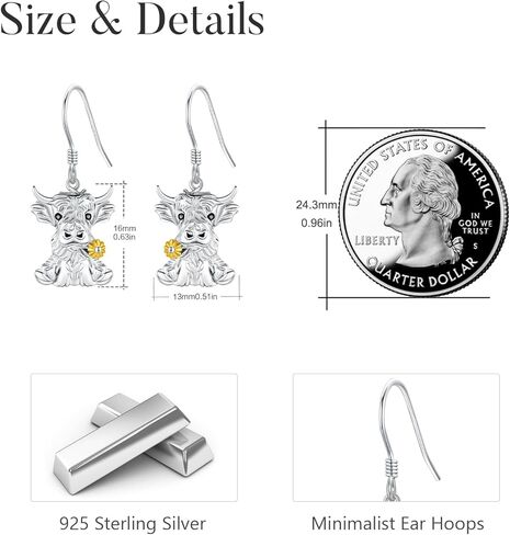 ConBo Highland Cow Earrings for Women 925 Sterling Silver Highland Cow Earrings Dangle Animal Hypoallergenic Jewelry Gifts for Girls Mom Birthday Christmas in Kuwait
