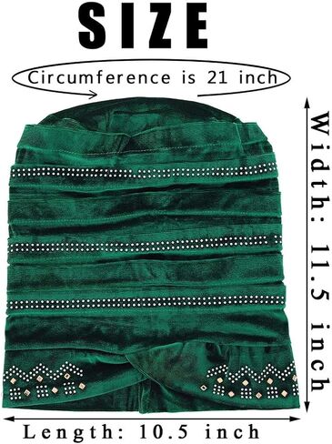 Yeilhile African Pre-Tied Headwraps Crystal Knotted Head Wrap Scarf Pleated Velvet Stretchy Daily Prom Turban Beanie Caps for Women in Kuwait