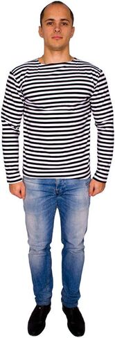 تي شيرت علوي مخطط باللون الأزرق الداكن الروسي الأصلي بأكمام طويلة in Kuwait