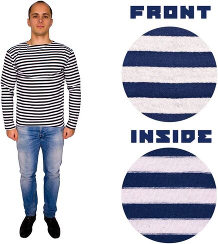 تي شيرت علوي مخطط باللون الأزرق الداكن الروسي الأصلي بأكمام طويلة in Kuwait