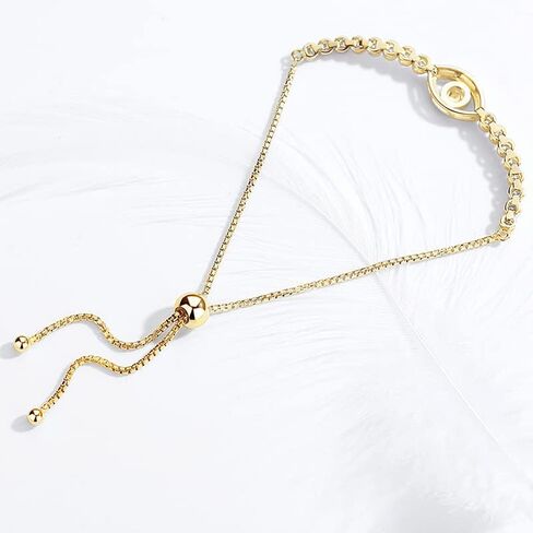 Solid 14K Gold Over 925 Silver Moissanite Evil Eye Bracelet for Women,Dainty Round Cut Moissanite Devil’s Eye Chain Bracelet,Lucky Jewelry Gift for Her,Adjustable 8" to 10" in Saudi Arabia