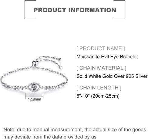 Solid 14K Gold Over 925 Silver Moissanite Evil Eye Bracelet for Women,Dainty Round Cut Moissanite Devil’s Eye Chain Bracelet,Lucky Jewelry Gift for Her,Adjustable 8" to 10" in Saudi Arabia