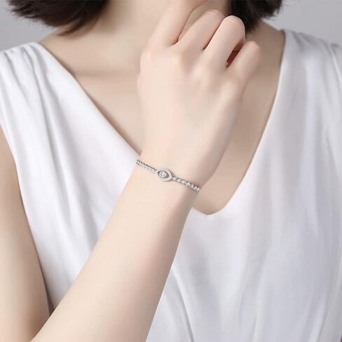 Solid 14K Gold Over 925 Silver Moissanite Evil Eye Bracelet for Women,Dainty Round Cut Moissanite Devil’s Eye Chain Bracelet,Lucky Jewelry Gift for Her,Adjustable 8" to 10" in Saudi Arabia