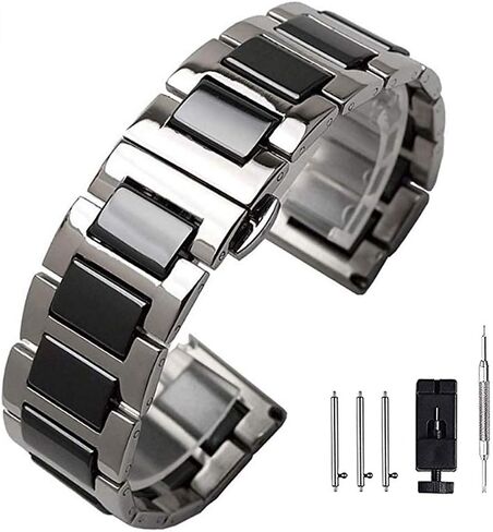 Stainless Steel Ceramic Watch Band Links 20mm Watch Wrist Bands Mens Watch Bracelet with Butterfly Buckle in Saudi Arabia