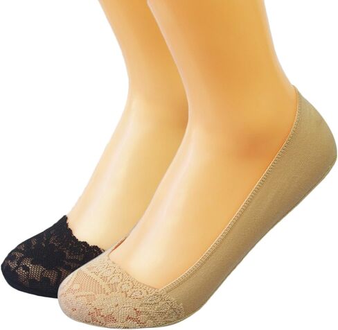 كيلوفلاي جوارب نو شو من السيليكون مضادة للانزلاق [زوجين، اسود وبيج]، اسود وبيج، مقاس واحد in Kuwait