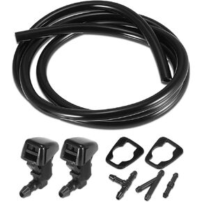 Front Windshield Washer Nozzle Kit, 2 PCS Car Front Windshield Washer Nozzle with 1 Meter/39.37 Inch Hose with 3 PCS Connectors, Replaces OEM #BT4Z-17603-A, for Ford Edge (Black)