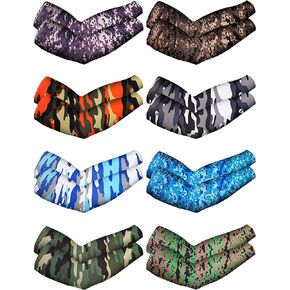 Tatuo 8 Pairs UV Sleeves Sun Protection Summer Camouflage Arm Sleeves for Men Women Camo Ice Silk Cooling Sleeves