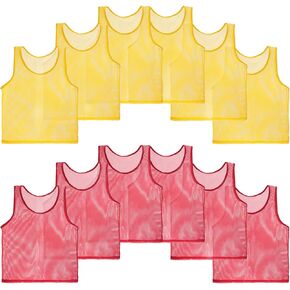 PATIKIL 12 Pack Soccer Pennies, Polyester Soccer Jersey Training Mesh Scrimmage Vests Team Sports Pinnies for Youth Football Practice Adults, Yellow, Red