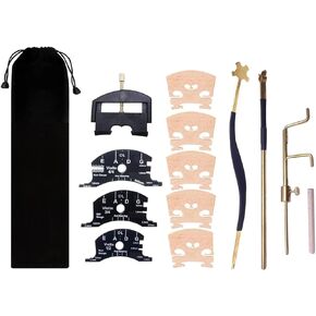 14 Pieces Violin Luthier Install Repair Tool Kit with Template Gauge, String Lifter, Maple Bridge, Sound Post Gauge, Retriever Clip, Setter, Velvet Storage Bag Violin Parts & Accessories