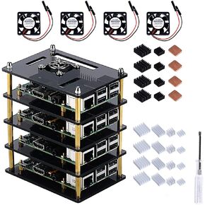 حافظة GeeekPi Cluster لـ Raspberry Pi 4 Model B، حافظة Pi مع مروحة تبريد ومغاسل حرارية لـ Raspberry Pi 3 Model B+، Raspberry Pi 3/2 Model B