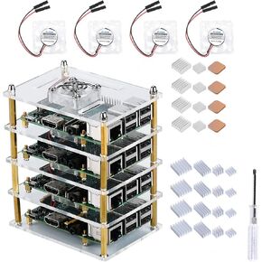 GeeekPi Cluster Case for Raspberry Pi 4 Model B, Pi Case with Cooling Fan and Heatsinks for Raspberry Pi 3 Model B+, Raspberry Pi 3/2 Model B