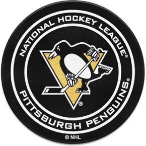 FANMATS 10273 Pittsburgh Penguins Hockey Puck Shaped Rug - 27in. Diameter, Hockey Puck Design, Sports Fan Accent Rug - Black