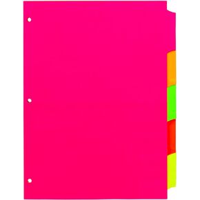 Pukka Pad, 5 Dividers, Binder Notebook File Page Separators, 5 Packs of 5 Tab Set, 8 ½ x 11 in. Neon Colors