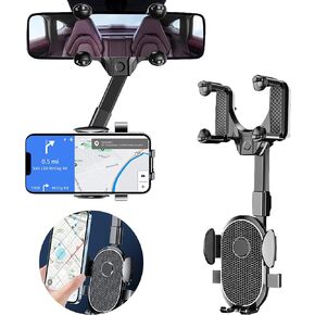 Seltureone Rear View Mirror Phone Holder, 360° Rotatable and Retractable Car Phone Holder Universal Rearview Car Phone Mount for All Mobile Phones