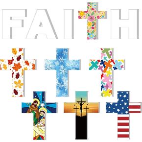 11 Pcs Faith Tabletop Decorations Wooden Religious Interchangeable Seasonal Holiday Blocks Farmhouse Wood Letter Signs for Seasons Spring Summer Independence Home Office Table Supplies