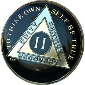 Blue Star Press 2 Year Classic Black AA Medallion Sobriety Chip Tri Plate Gold & Nickel Plated
