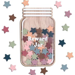 Back to School Wooden Reward Jar Apple Pencil Wooden Cutouts Positive Incentive Behavior Chart with Wooden Base Management Tools for Student Teacher Classroom Supplies, 38Pcs