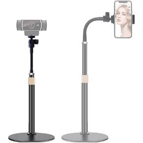 Webcam Stand Phone Holder [Extension-Type] Desktop Stand Flexible Gooseneck Video Stand Camera Mount for Cellphones, Logitech Webcam C922 C930e C920S C920 C615, Etc. (1/4" Threads)