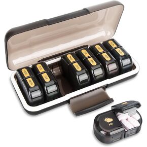 Weekly Pill Organizer, AM PM Pill Organizer 7 Days 2 Times a Day, 14 Days Detachable Pill Case, Large Travel Pill Box, Moisture Proof Pill Organizer Box for Vitamins Fish Oils (Black)