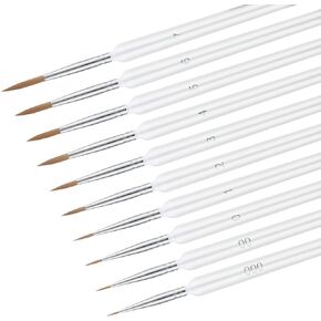 10 pcs Miniature Paint Brushes Kit, Fine Detail Paint Brush 10 Sizes Wooden Fine Tip Micro Professional Tiny Paint Brush for Watercolor Painting Acrylic Art Painting Model Drawing (White)