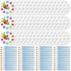Paint Brushes Palettes Set 100 Pcs Nylon Painting Brush 50 Pcs Round Paint Tray Palettes Plastic Pallets Nylon Hair Paintbrush for Acrylic Oil Watercolor Students Art Paint Party Supplies in Kuwait