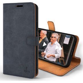 Snakehive Samsung Galaxy S22 Leather Case | Genuine Leather Wallet Phone Case with Card Holder | Flip Folio Case/Cover with Stand | Compatible with Samsung Galaxy S22 | (Black)