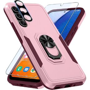 Janmitta Compatible with Galaxy A54 5G Case,with 1 Pack Screen Protector+1 Pack Camera Lens Protector,Shockproof Full Body Phone Cover,Built in Finger Ring Holder Kickstand,2023 Black Matte