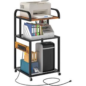 حامل طابعة WEENFON مع رف تخزين قابل للتعديل، طاولة طابعة 3 طبقات بعجلات، عربة دوارة مع منافذ طاقة ومنافذ USB، آلة التقطيع وحامل وحدة المعالجة المركزية للمكتب المنزلي، غرفة المعيشة، بني ريفي in Kuwait