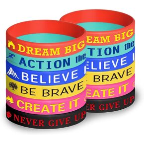 24 قطعة من الأساور المطاطية التحفيزية من ASTARON، أساور سيليكون ملهمة للرجال والنساء والأطفال والكبار، 6 أنماط in Kuwait