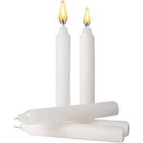 Small Taper Candles 4 Hours - 5 Inches Tall - Pack of 12 - Thin Short - Unscented - White - Household Diner - Smokeless Flame - Emergency Candles - Candlelight Services