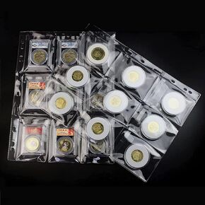 20-Pocket Coin Pocket Sleeves, Stander 9-Holes Stamp Sleeves for Folder Binder, 10 Sheets Golden Silver Dollar Coin Storage Book Refills to Insert Coin Collection Holders for Collectors