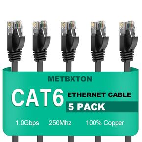 Cat 6 Ethernet Cable 1ft 5 Pack High Speed Flat Network Cable with Rj45 Connectors, Short Internet Cable for Patch Panel, Switch - White