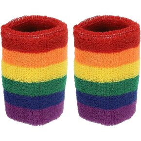 PATIKIL Sports Wristbands 8x8cm, 2 Pack Athletic Cotton Terry Cloth Absorbent Wrist Sweatband for Tennis Basketball Working Out Running, Rainbow