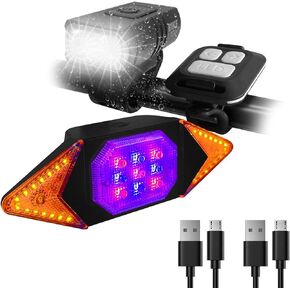 Bike Lights Front and Back Rechargeable, MakeTheOne Super Bright Bicycle Headlight and Tail Light Set Turn Signals, Easy to Install Safety Flashlight Warning Rear Blinkers for Night Riding Cycling