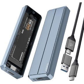 iDsonix M.2 NVMe SATA SSD Enclosure Adapter, Aluminum NVMe Enclosure USB A&C 3.2 Gen 2 10Gbps and 6Gbps SATA AHCI, Supports M-Key/B+M Key with UASP Trim for 2230/2242/2260/2280 SSDs, Grey