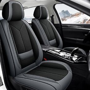 Car Seat Covers Full Set 3D Foam Back Support, 5 Seats Universal Fit for Most Trucks,Sedan and SUVs, Waterproof Nappa Leather Super Breathable, Storage Bags, All Season, Black+Ash