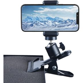 Clip Clamp Phone Holder, Cell Phone Stand for Desk/Table/Glass Door/Desktop Baffle/Easel，360° Adjustment Metal Clamp Mount Compatible with 3.5-6.5 inch Smart Phones