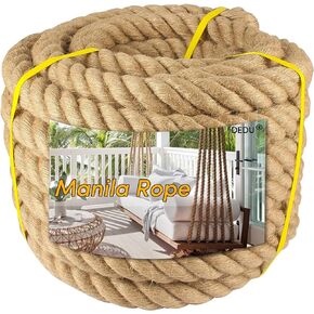Manila Rope 2 Inch X 50 Ft, Hemp Rope 4 Strand Twisted, Thick Rope Natural for Crafts Heavy Duty Multipurpose for Swing Bed, Camping, Tug of War, Docks, DIY Projects.