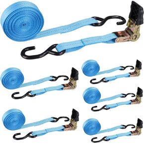 6 Pcs 1 Inch Ratchet Straps Heavy Duty 20ft Tie Down Straps Ratchet with Hooks, 2200 LBS Break Strength, Cargo Ratchet Straps for Motorcycle Straps Tie Downs, Appliances, Equipment