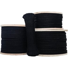 SGT KNOTS Unglazed Cotton Tie Line - Multipurpose Polyester Core for Theatrical Projects, Decor & Commercial Uses (1/8" x 1000ft, Black)