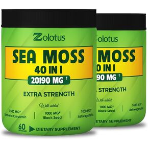 Zolotus (2 Packs 60 Capsules 20190mg Sea Moss Supplement 40 in 1, with Turmeric Curcumin, Ashwagandha Root, Bladderwrack - Best Supplement for Immune System, Body Balance & Heart Health