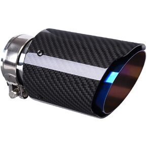 CARMON Real Twill Carbon Fiber Exhaust Pipe Muffler Tips with Blue Burnt 304 Stainless Steel (inlet ID 2.5“, outlet OD 3.5")