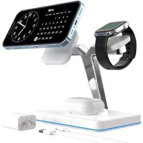 Wireless Charger with MagSafe, 3-in-1 Charging Station for Apple Devices, Magnetic Stand for iPhone 15/14/13/12 Series, iWatch Ultra/SE/9/8/7/6/5/4/3/2 Series, AirPods 3/Pro/2