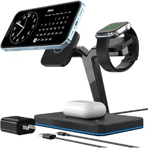 Wireless Charger with MagSafe, 3-in-1 Charging Station for Apple Devices, Magnetic Stand for iPhone 15/14/13/12 Series, iWatch Ultra/SE/9/8/7/6/5/4/3/2 Series, AirPods 3/Pro/2