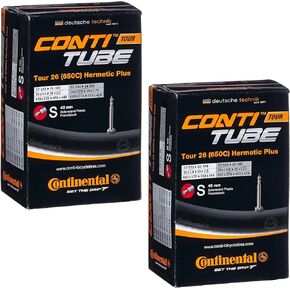 Continental Hermetic Plus Bike Tubes Tour 26-650x37-44 Inner Tubes - 42mm Presta Valve (Pack of 2 Tubes)