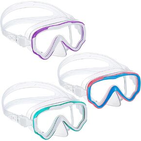 3 Pack Swim Goggles Silicone Diving Mask Anti Fog Swimming Goggles Tempered Glass Kids Snorkel Mask Swim Mask with Nose Cover for Kids Youth Boys Girls Pool Snorkeling Diving Swimming (Elegant Colors)