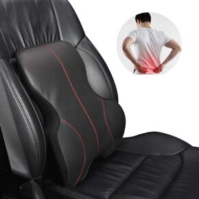 Lumbar Support Pillow for Car, Genuine Leather Car Back Support,Memory Foam Low Back Cushion for Office Chair(Black 1 Pack) in Kuwait