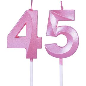 Gold 45th & 54th Birthday Candles for Cakes, Number 45 54 Glitter Candle Cake Topper for Party Anniversary Wedding Celebration Decoration